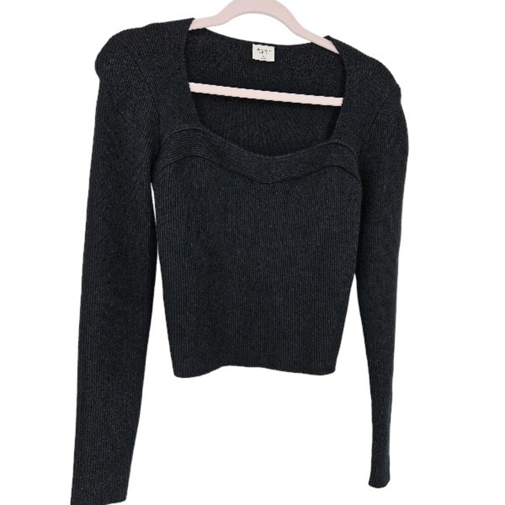 Abercrombie & Fitch Crop Pullover Sweater Black Ribbed Knit Long Sleeve Size S - Picture 1 of 6